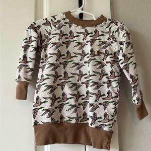 Kids Flying Duck Patterned Sweatshirt - Brown and White